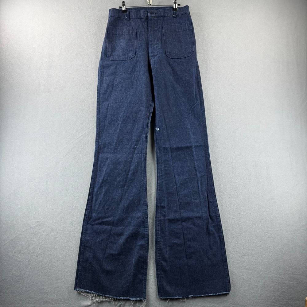 Vintage USN Navy Denim Trousers Mens Fits 30x40 Long Flare 80s Bellbottom